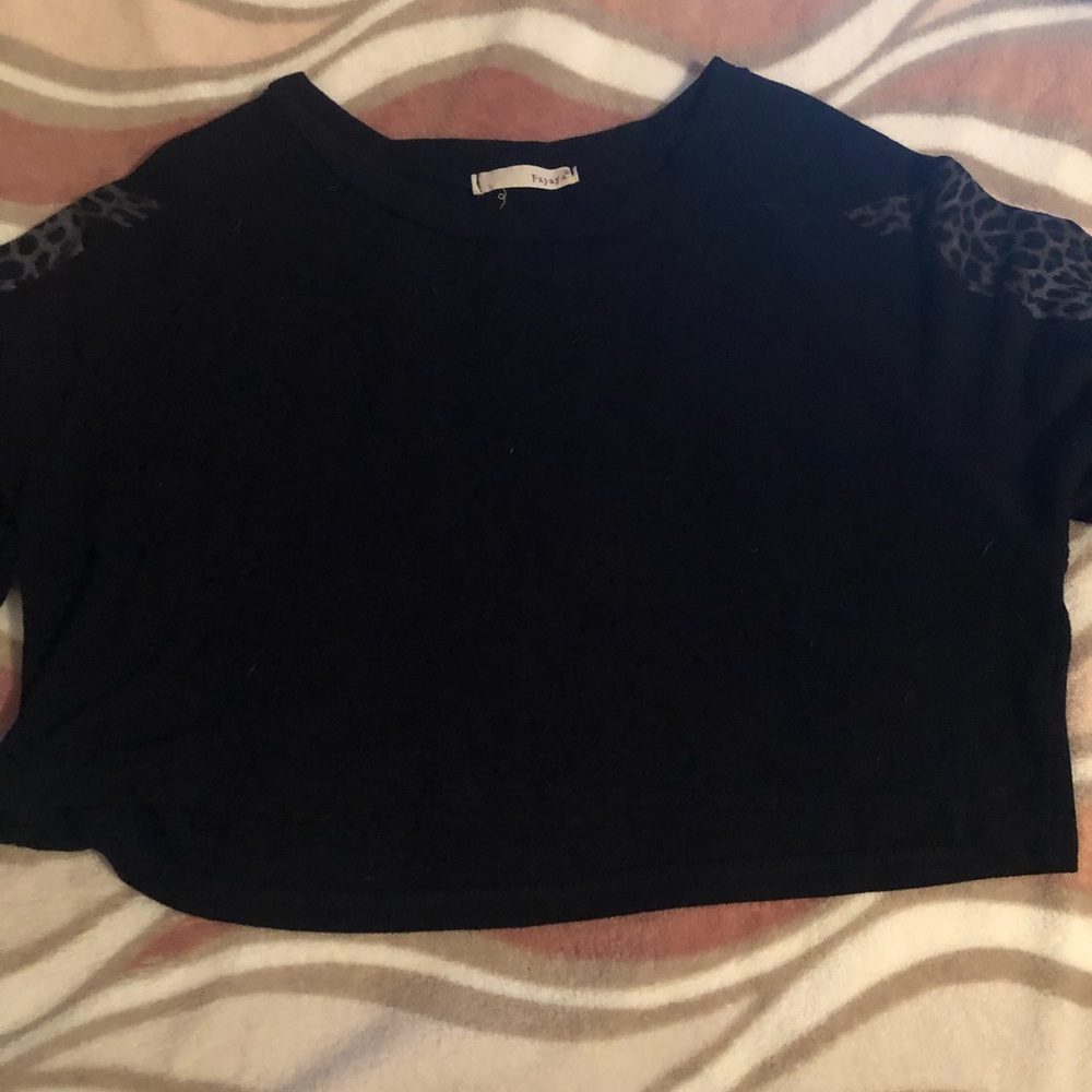 Papaya Black Long Sleeve Crop Top